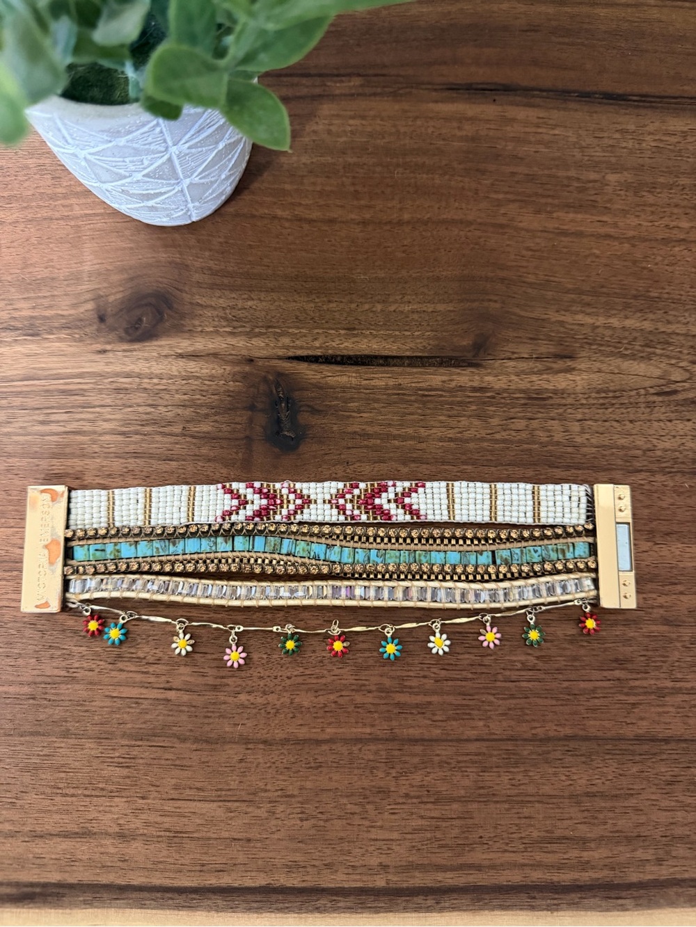 Victoria Emerson Multistrand Beaded Bracelet with Turquoise, White & Gold